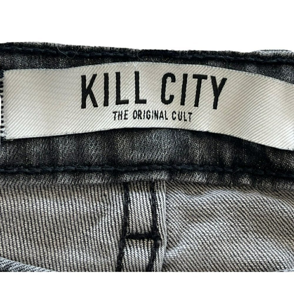Kill City Women's Sz 27 Junkie Fit Skinny  Low Rise Washed Black Jeans Zippers - Picture 4 of 9